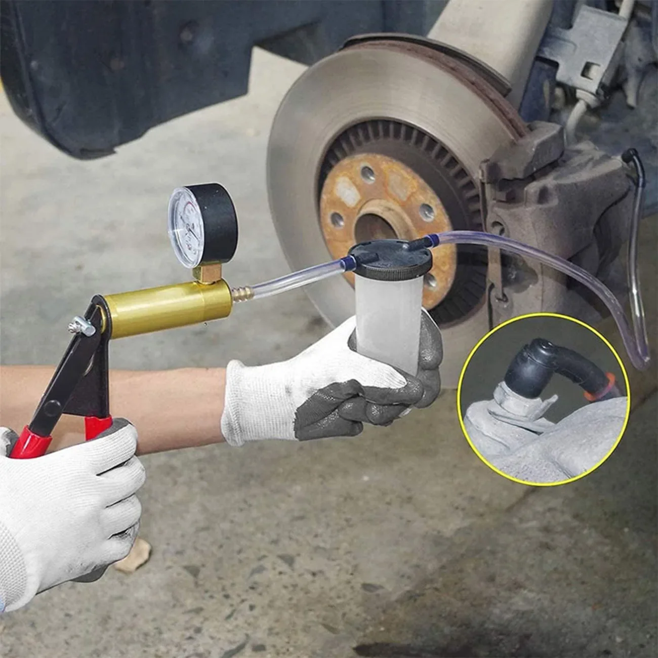 2 in 1 Manual Vacuum Pressure Pump Brake Fluid Drain Kit Vacuum Pistol Pump Tester Kit Portable Durable Aluminum Vacuum Gauge - Image 3