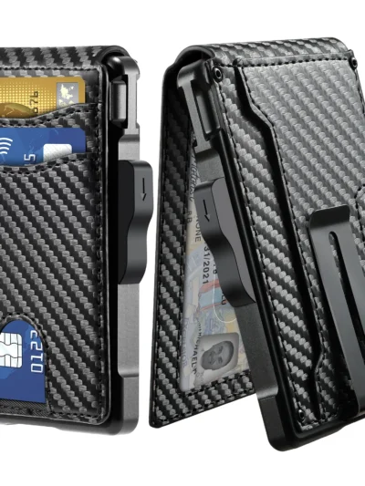 Wallet for Men, Mens Minimalist Wallet 9-13 Cards, Slim Compact Wallet with Money Clip & ID Window, RFID Blocking Smart Pop Up C