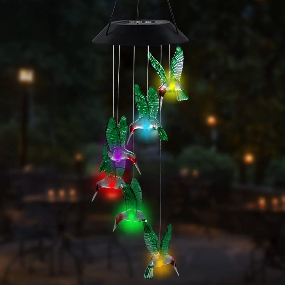 1PC Solar-Powered Hummingbird Wind Chimes - Color-Changing LED Light - Outdoor Garden Decor - Image 10