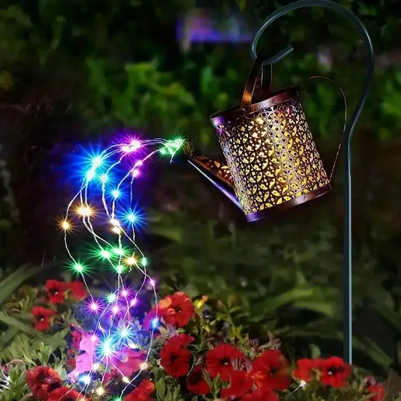 Large Retro Metal Lantern Solar Watering Can Light Outdoor Waterproof Shower Lights Hanging Star LED - Image 8