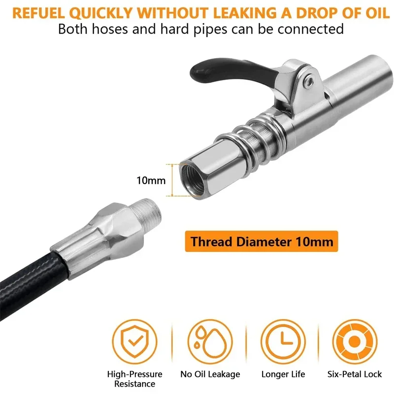 10000PSI Grease Gun Coupler Oil Pump Quick Release Grease Nozzle Injector Lubricating Oil Grease Gun Car Auto Repair Tool - Image 15