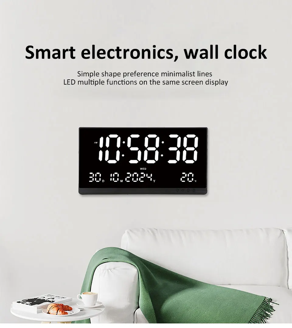 21 Inch Large Digital Wall Clock USB Powered Time Calendar 12/24H Time/Day/Month/Year/Temp Display Electronic LED Alarm Clock - Image 11