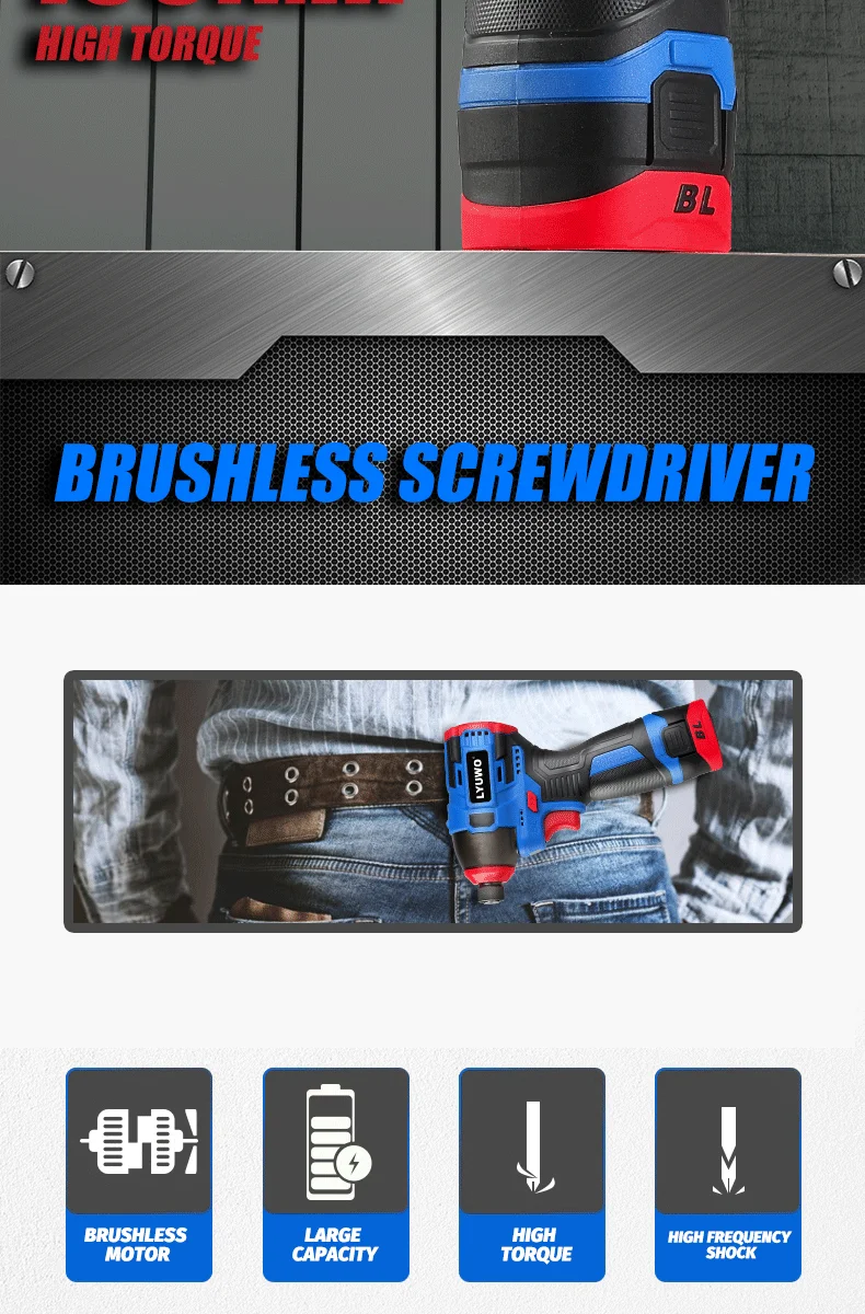LYUWO Brushless 16V Electric Screwdriver With a Large Torque Of 160N. M, Impact Type Cordless Drill, Household Multi-functiona - Image 13