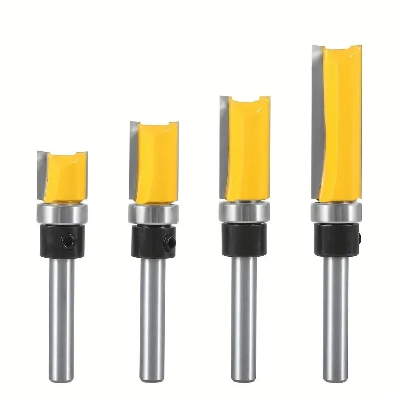 4pcs,1/4-Inch Shank Bearing Guided Pattern Router Bit - Woodworking Edge Trimming Tool with Double-Edged Straight Cutter - Image 3