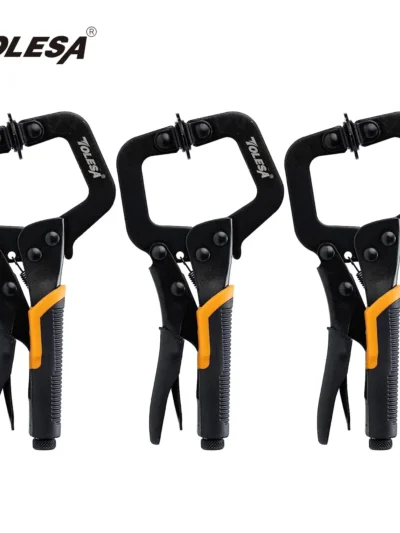 TOLESA 6" C Clamp 3PCS Metal Face Clamp Locking Plier with Flat Swivel Pads for Woodworking Pocket Hole Joinery Cabinet Carpentr