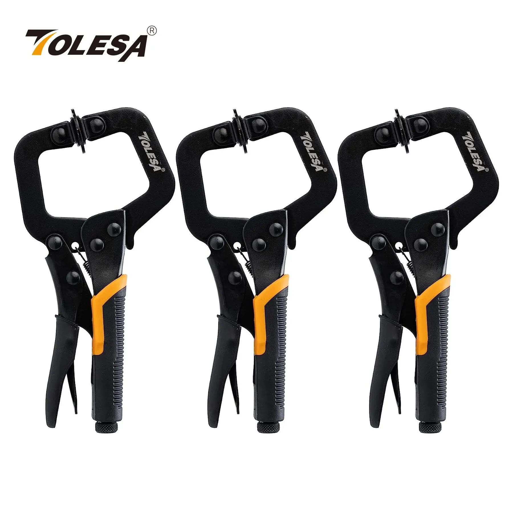 TOLESA 6" C Clamp 3PCS Metal Face Clamp Locking Plier with Flat Swivel Pads for Woodworking Pocket Hole Joinery Cabinet Carpentr