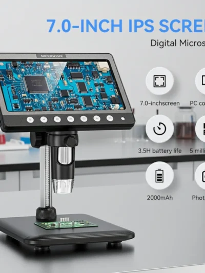 7 Inch IPS Digital Coin Microscope 5MP 50X-1200X Magnifier with Stand Soldering Video Microscope for Electronics Repair 8 LEDS