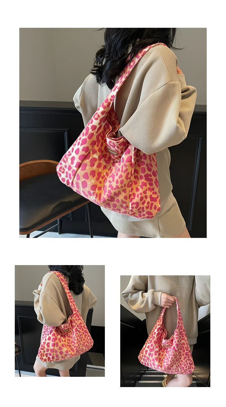 Korean Sle Large Capaci Canvas Tote Bag Women's New Faion oulder Bag Commuter Armpit Bag Leopard Print Versatile Bag - Image 16