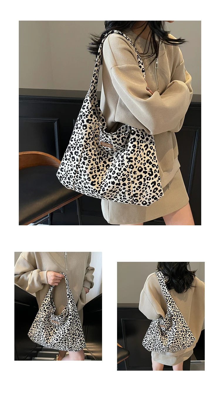 Korean Sle Large Capaci Canvas Tote Bag Women's New Faion oulder Bag Commuter Armpit Bag Leopard Print Versatile Bag - Image 17