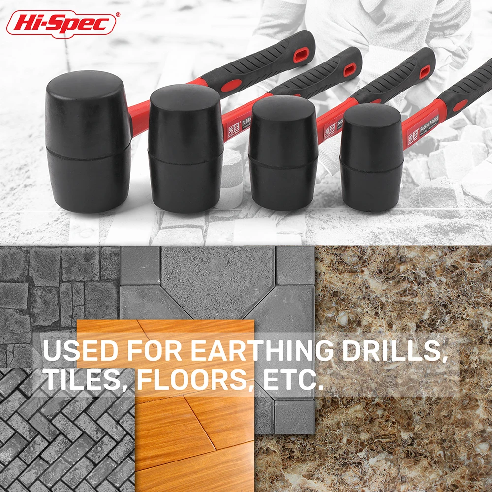 Hi-Spec Double Face Rubber Hammer, Heavy Duty Mallet with Insulated Hand Tool & Anti-Slip Grip for Installation/DIY (8/16/24 Oz) - Image 11