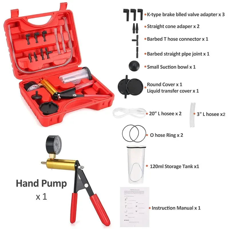 2 in 1 Manual Vacuum Pressure Pump Brake Fluid Drain Kit Vacuum Pistol Pump Tester Kit Portable Durable Aluminum Vacuum Gauge - Image 9