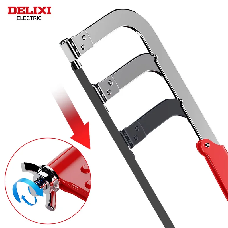 DELIXI ELECTRIC Hacksaw All-steel Heavy-duty Household Small Hand-held Saw,Adjustable Spacing,for Metal,Pipe,PVC,Wood Cutting - Image 4