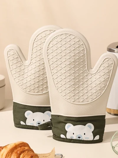 Silicone heat insulation gloves thickened, non-slip, high temperature oven gloves baking and scalding kitchen hand clamps