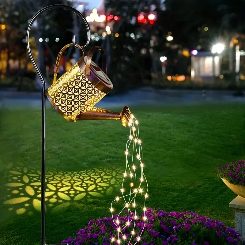 Large Retro Metal Lantern Solar Watering Can Light Outdoor Waterproof Shower Lights Hanging Star LED - Image 10