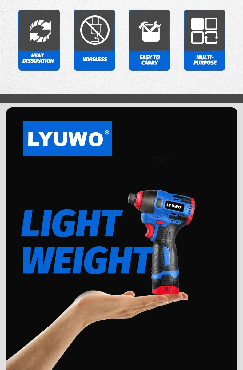 LYUWO Brushless 16V Electric Screwdriver With a Large Torque Of 160N. M, Impact Type Cordless Drill, Household Multi-functiona - Image 14