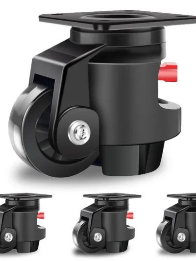 Nefish Leveling Casters Wheels with Ratchet Arm 6600 LBS, Heavy Duty Retractable Caster Wheel, Plate Swivel Workbench Castors, D