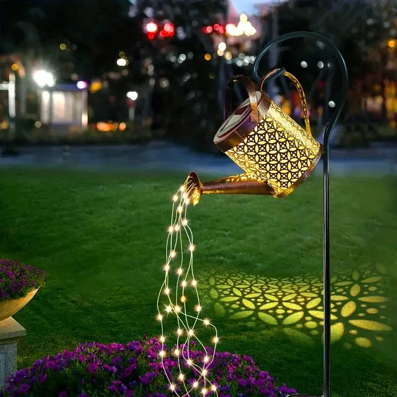 Large Retro Metal Lantern Solar Watering Can Light Outdoor Waterproof Shower Lights Hanging Star LED - Image 7