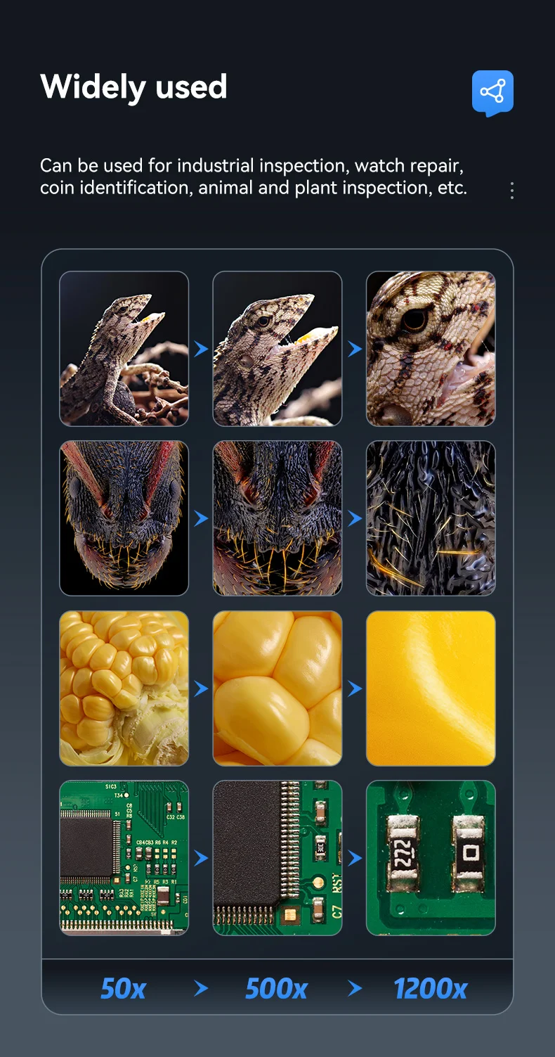 7 Inch IPS Digital Coin Microscope 5MP 50X-1200X Magnifier with Stand Soldering Video Microscope for Electronics Repair 8 LEDS - Image 12