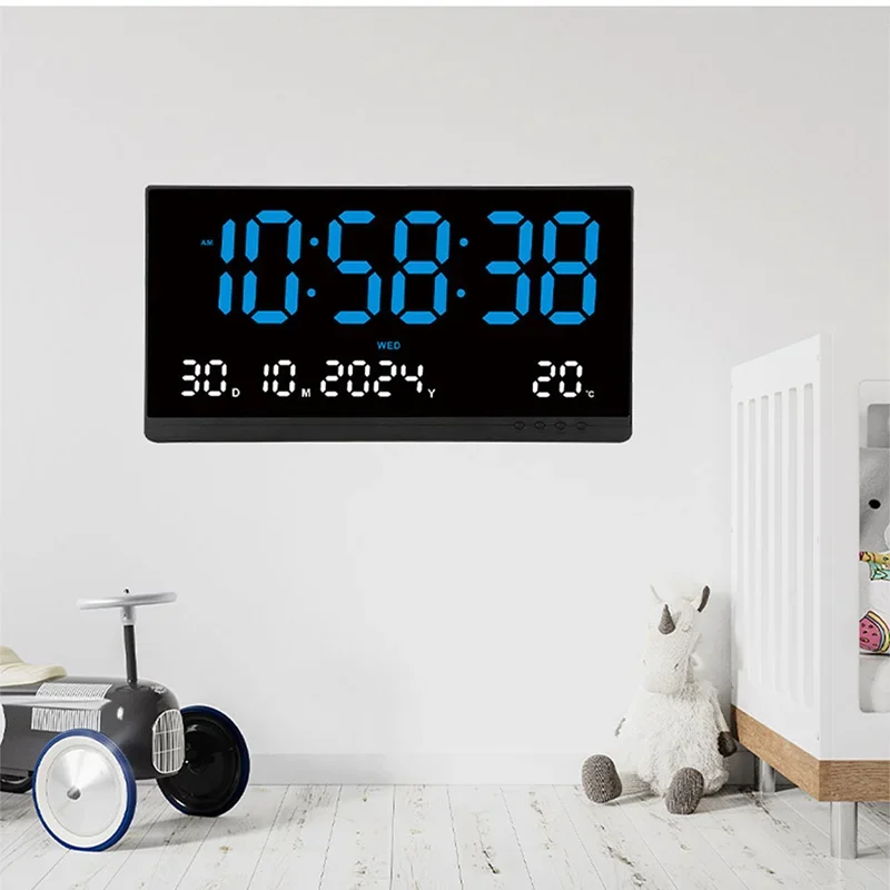 21 Inch Large Digital Wall Clock USB Powered Time Calendar 12/24H Time/Day/Month/Year/Temp Display Electronic LED Alarm Clock - Image 5