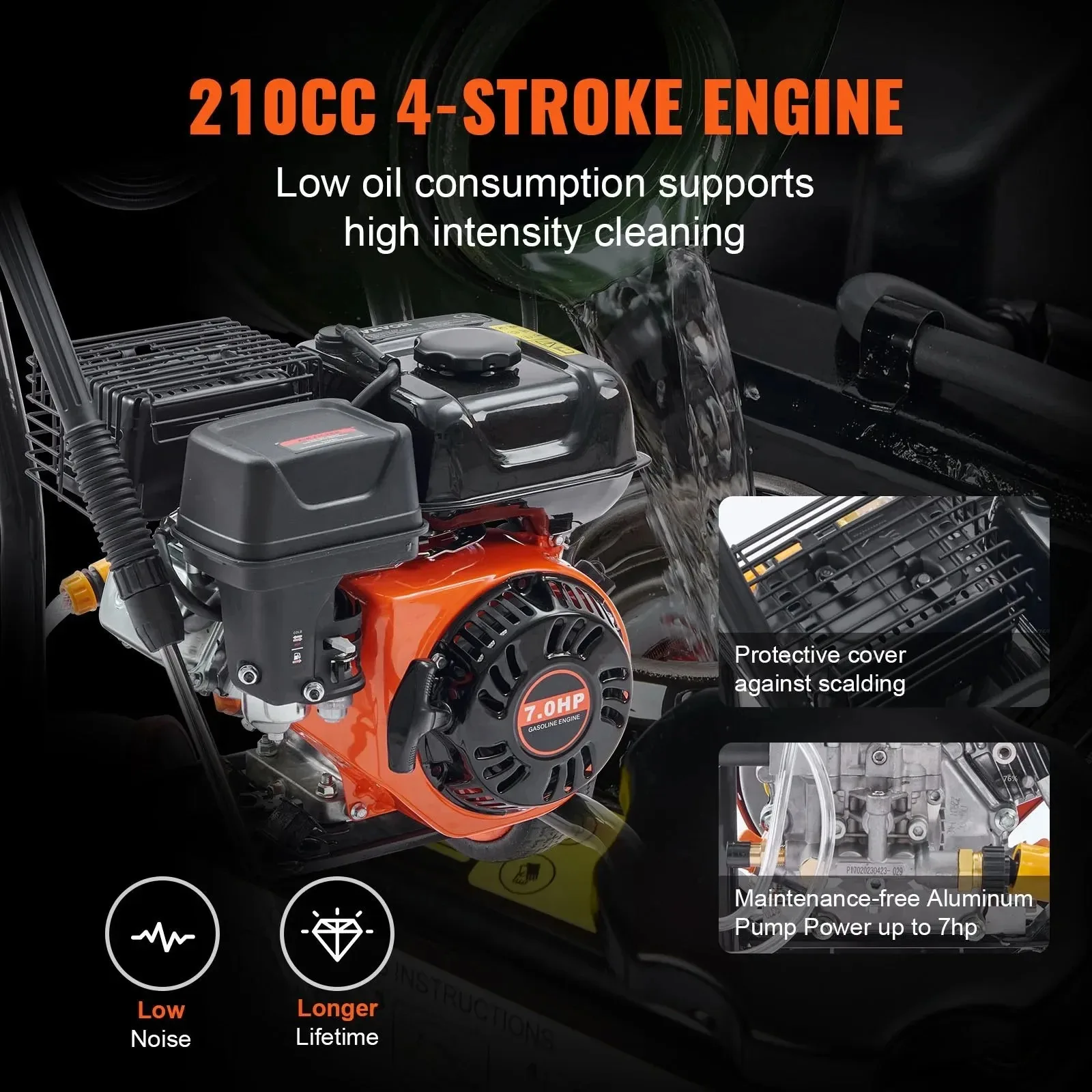 VEVOR Gas Pressure Washer, Gas Powered Pressure Washer with Aluminum Pump, 3400 PSI 2.6 GPM,Spray Gun and Extension Wand - Image 3