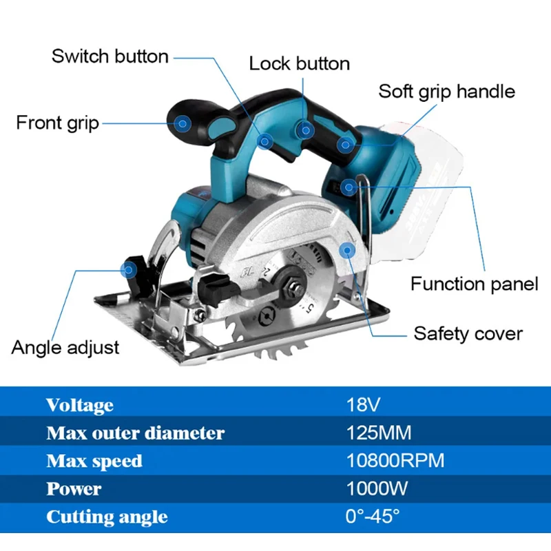 Brushless 5 Inch 125mm Electric Circular Saw Cordless 0-45° Adjustbale Woodworking Cutting Power Tool For Makita 18V Battery - Image 2