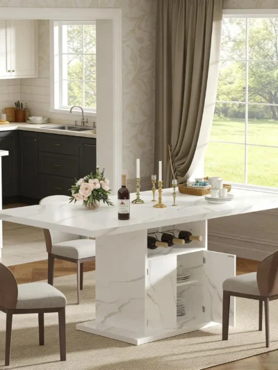 Extendable Dining Room Table for 4-6, 47-63 Inch Rectangle Kitchen Dining Table with Storage, Expandable Modern, Customized