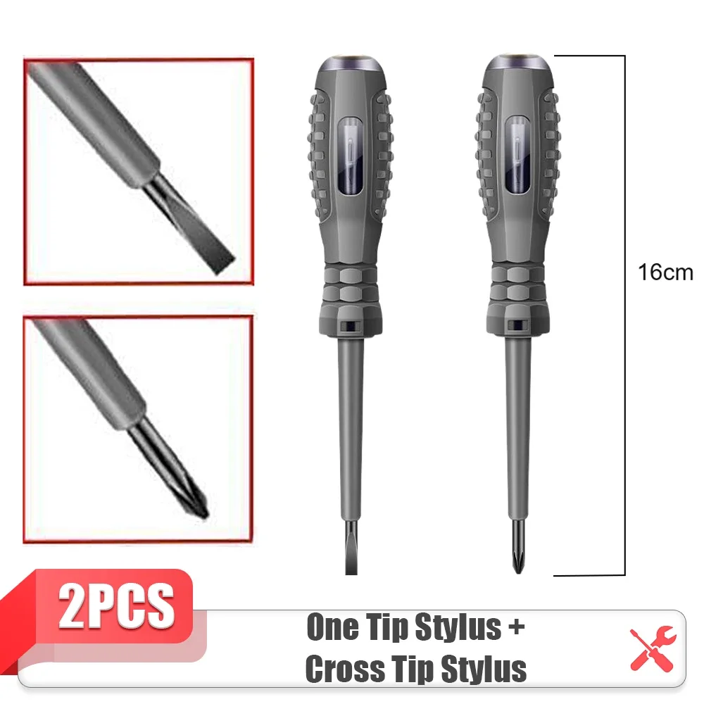 2pcs Word/Cross electrician screwdriver 12-220V Voltage Tester Pen AC/DC Induction Insulated Electricians Screwdriver Hand Tools - Image 7
