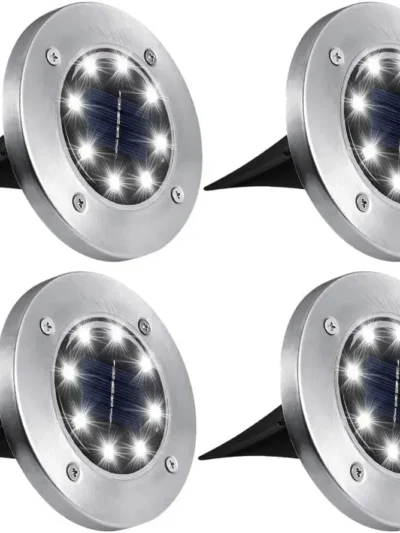 4 Pcs 8LED Solar Power Disk Light Outdoor Garden Solar Underground Light Deck Light Spotlight Buried Solar Led Lamp