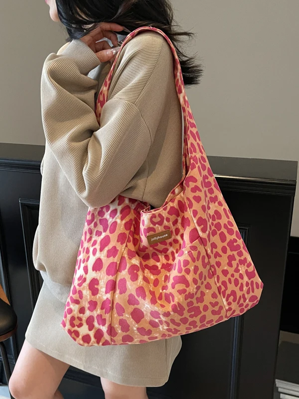 Korean Sle Large Capaci Canvas Tote Bag Women's New Faion oulder Bag Commuter Armpit Bag Leopard Print Versatile Bag - Image 2