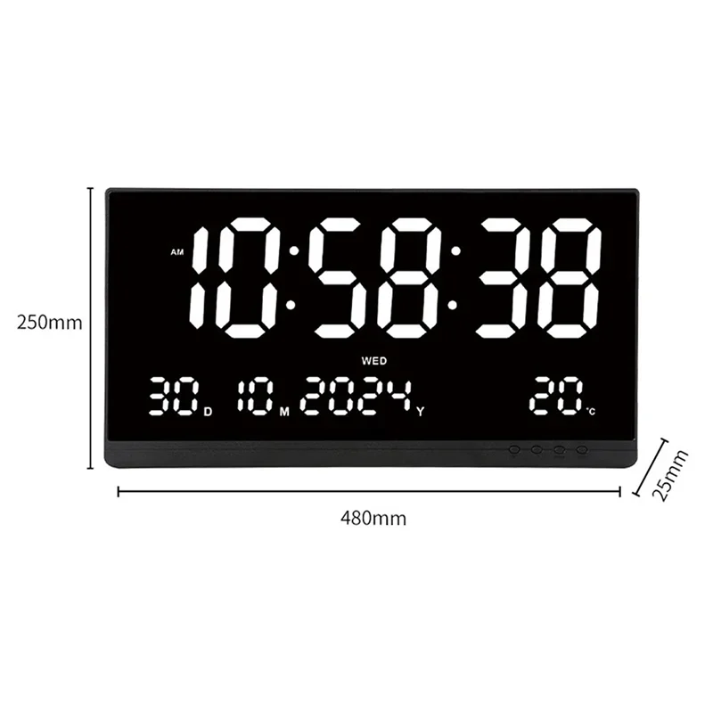 21 Inch Large Digital Wall Clock USB Powered Time Calendar 12/24H Time/Day/Month/Year/Temp Display Electronic LED Alarm Clock - Image 6