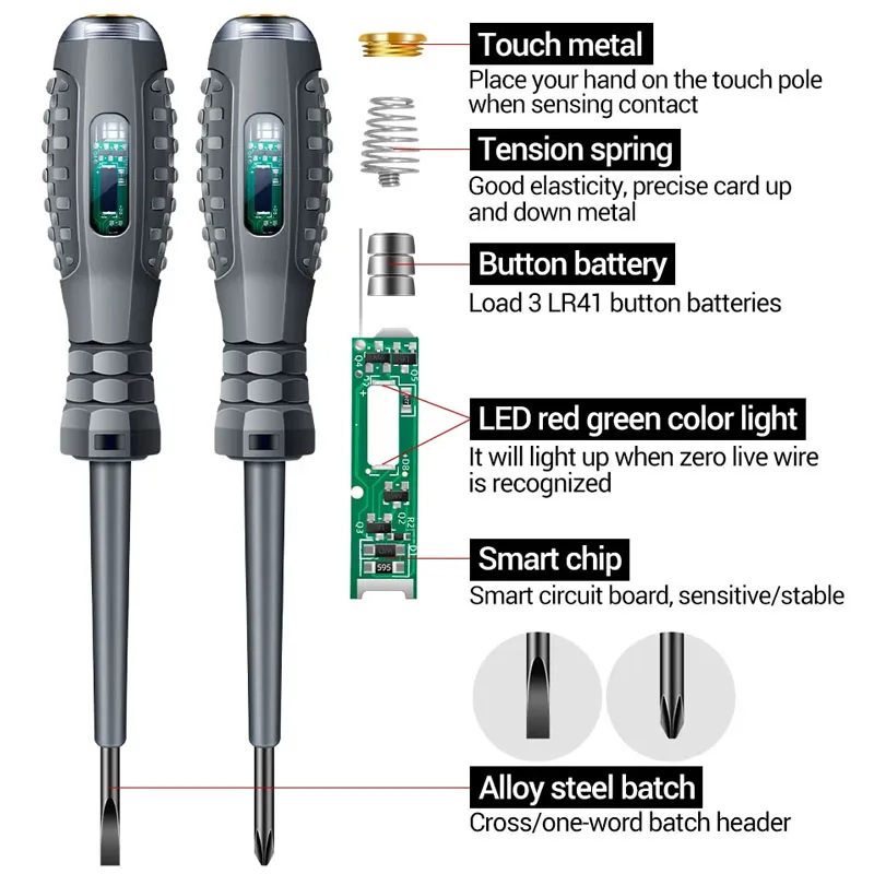 2pcs Word/Cross electrician screwdriver 12-220V Voltage Tester Pen AC/DC Induction Insulated Electricians Screwdriver Hand Tools - Image 6