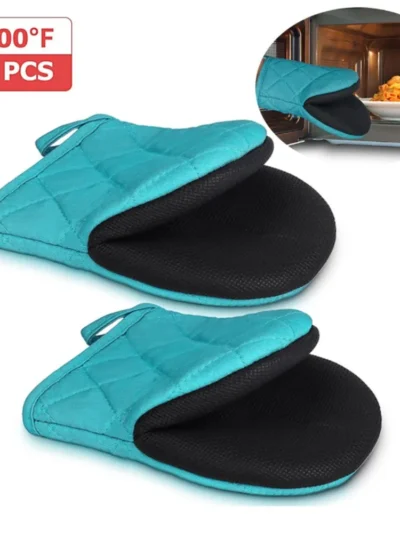 1 Pair Kitchen Oven Gloves High Heat Resistant Short Oven Mitts with Non-Slip Grip Surfaces and Hanging for BBQ Baking Cooking