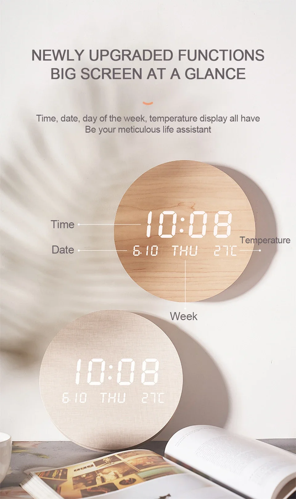 LED Digital Wall Clock Temperature Date Time Multi-function Display Living Room Home Bedroom Silent Clock Fashion Wall Clock - Image 12