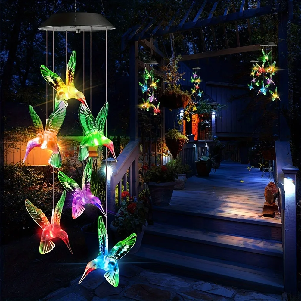 1PC Solar-Powered Hummingbird Wind Chimes - Color-Changing LED Light - Outdoor Garden Decor - Image 9