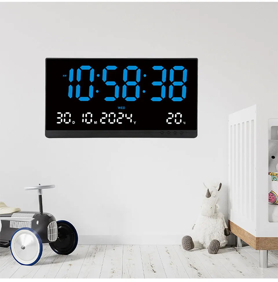 21 Inch Large Digital Wall Clock USB Powered Time Calendar 12/24H Time/Day/Month/Year/Temp Display Electronic LED Alarm Clock - Image 25