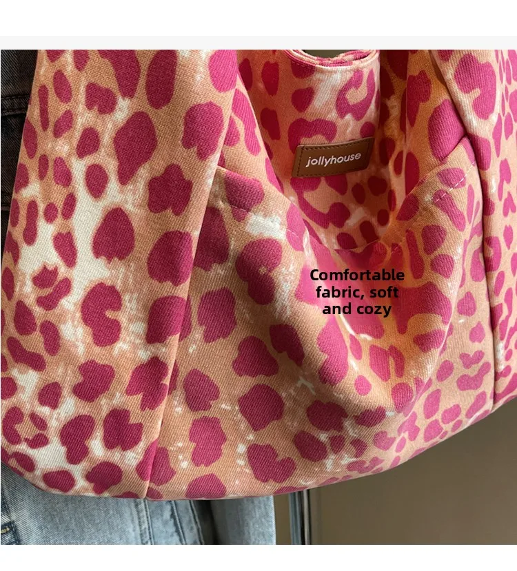 Korean Sle Large Capaci Canvas Tote Bag Women's New Faion oulder Bag Commuter Armpit Bag Leopard Print Versatile Bag - Image 13