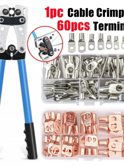 60PCS SC Type Wire Nose Terminal + 1pc HX-50B Crimper Plier Tinned Copper Lug Crimp Terminals Cable Connectors