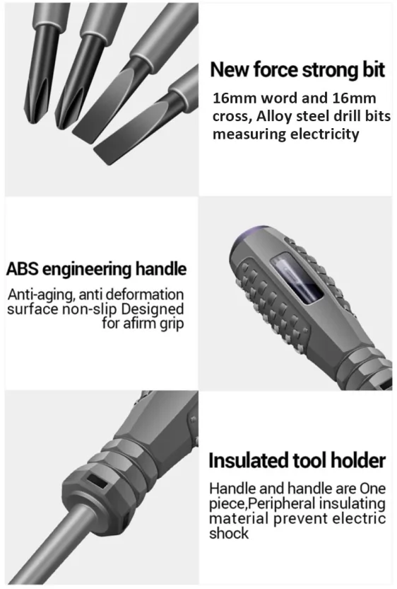 2pcs Word/Cross electrician screwdriver 12-220V Voltage Tester Pen AC/DC Induction Insulated Electricians Screwdriver Hand Tools - Image 9