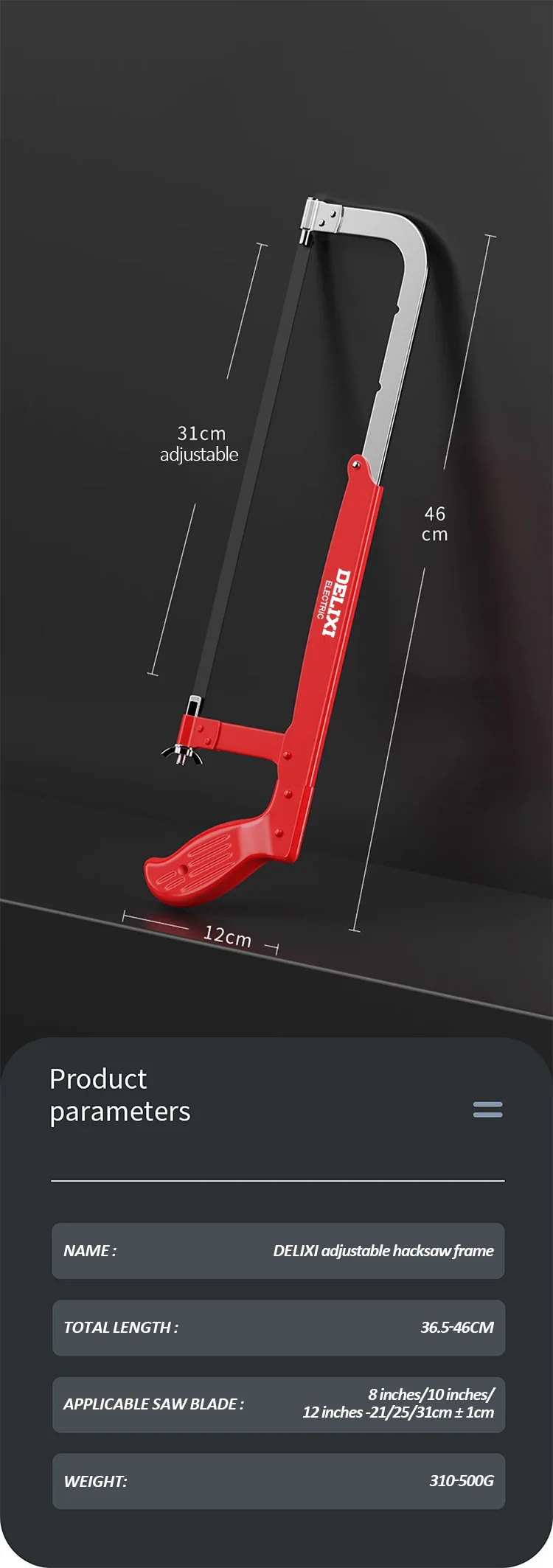 DELIXI ELECTRIC Hacksaw All-steel Heavy-duty Household Small Hand-held Saw,Adjustable Spacing,for Metal,Pipe,PVC,Wood Cutting - Image 15