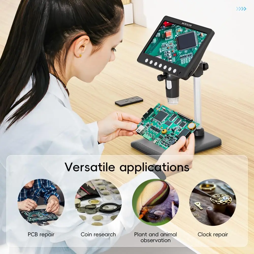 7 Inch IPS Digital Coin Microscope 5MP 50X-1200X Magnifier with Stand Soldering Video Microscope for Electronics Repair 8 LEDS - Image 5