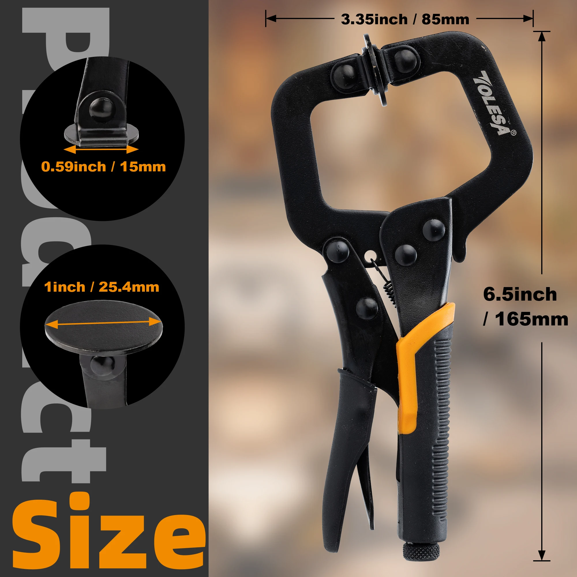 TOLESA 6" C Clamp 3PCS Metal Face Clamp Locking Plier with Flat Swivel Pads for Woodworking Pocket Hole Joinery Cabinet Carpentr - Image 2