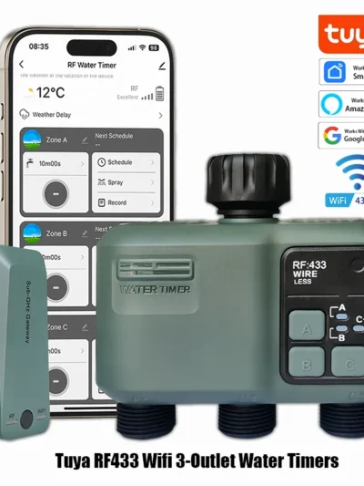 2025 Tuya Wifi+RF433 smart Garden Sprinkler Water Timer by 3 Way Rain Delay Filter Programmable Automatic Irrigation Controller